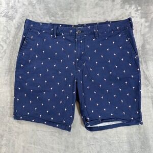 Express Chino Shorts Mens Size 38 Navy Blue Tropical Summer Flamingo Embroidered